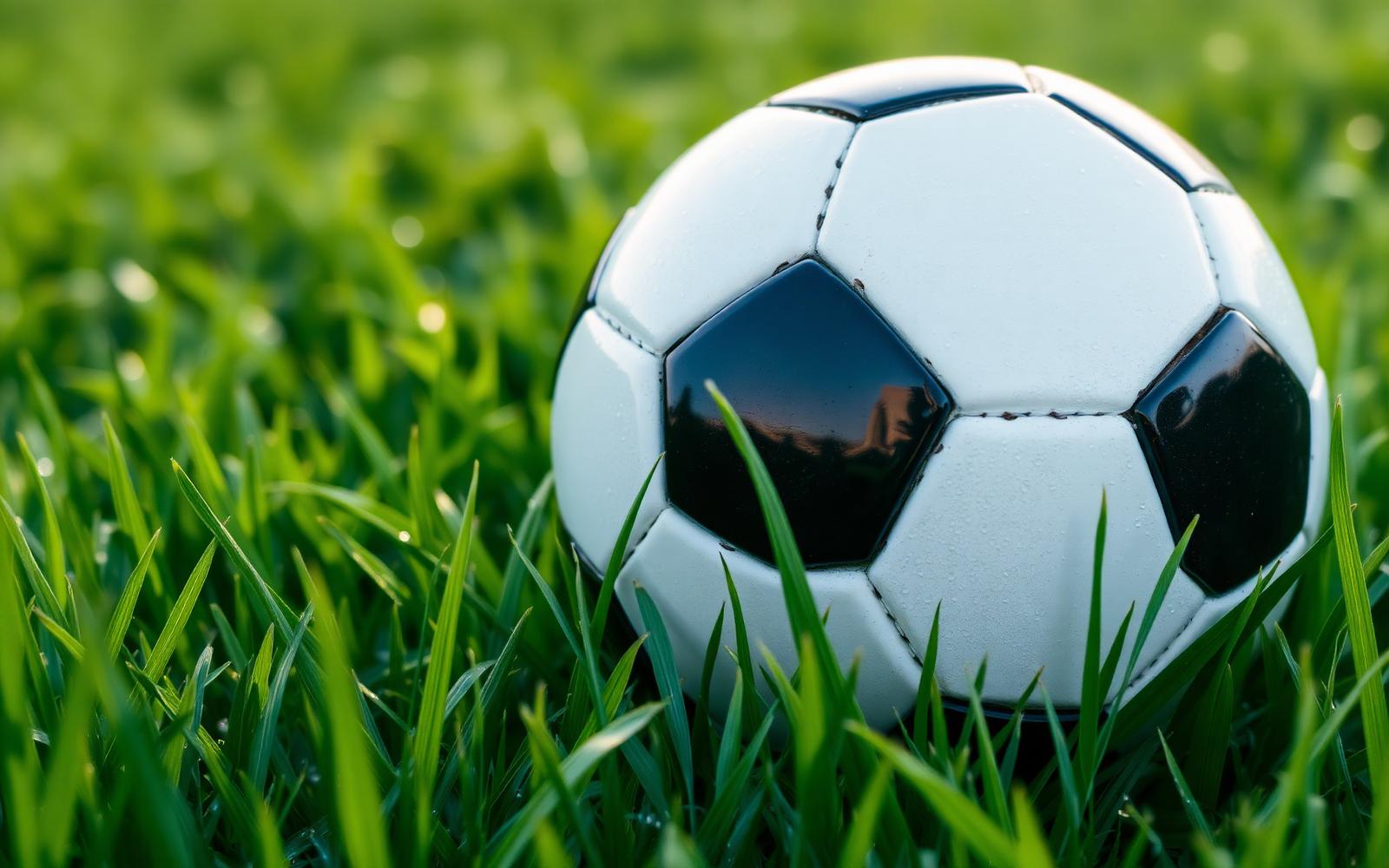 Football resting on fresh green grass